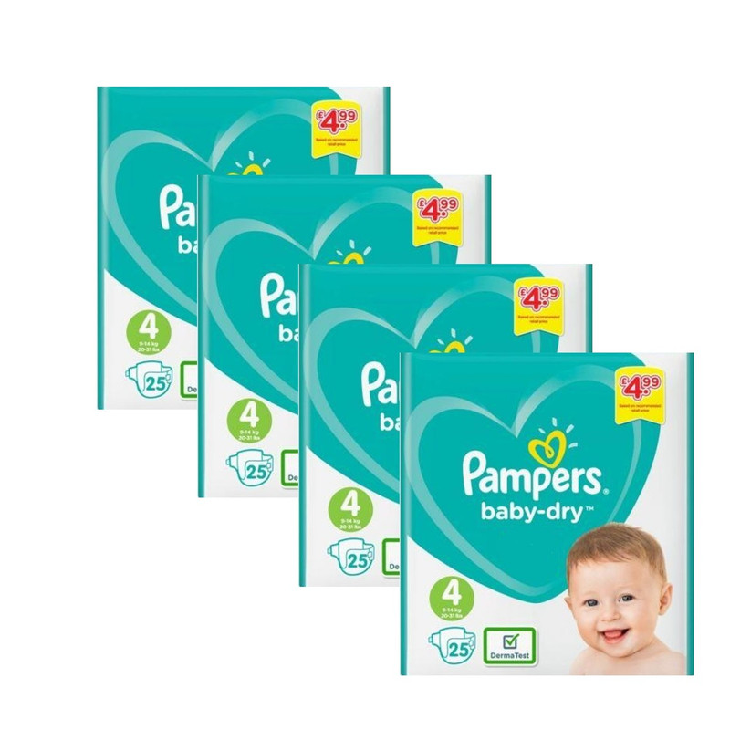 پوشک پمپرز مدل baby dry سایز 4 بسته 25 عددی مجموعه 4 عددی