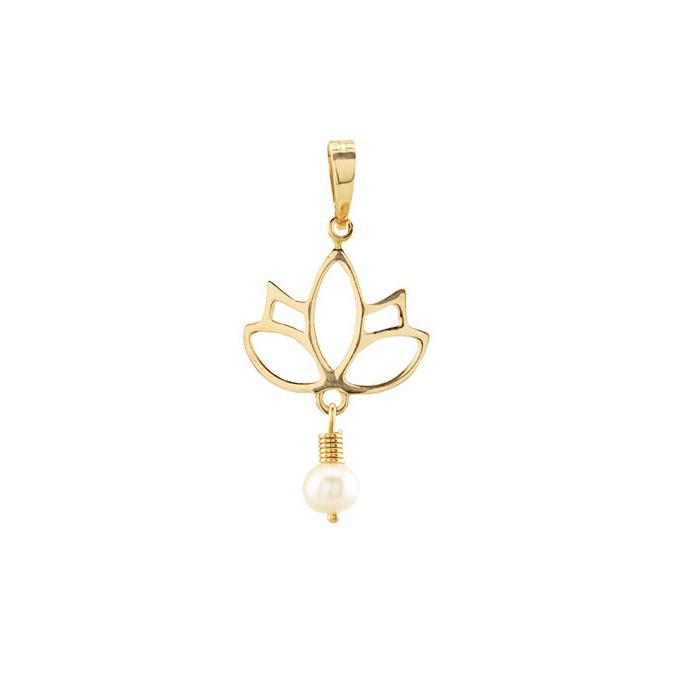 آویز گردنبند طلا 18 عیار زنانه الی گالری مدل نیلوفر و مروارید