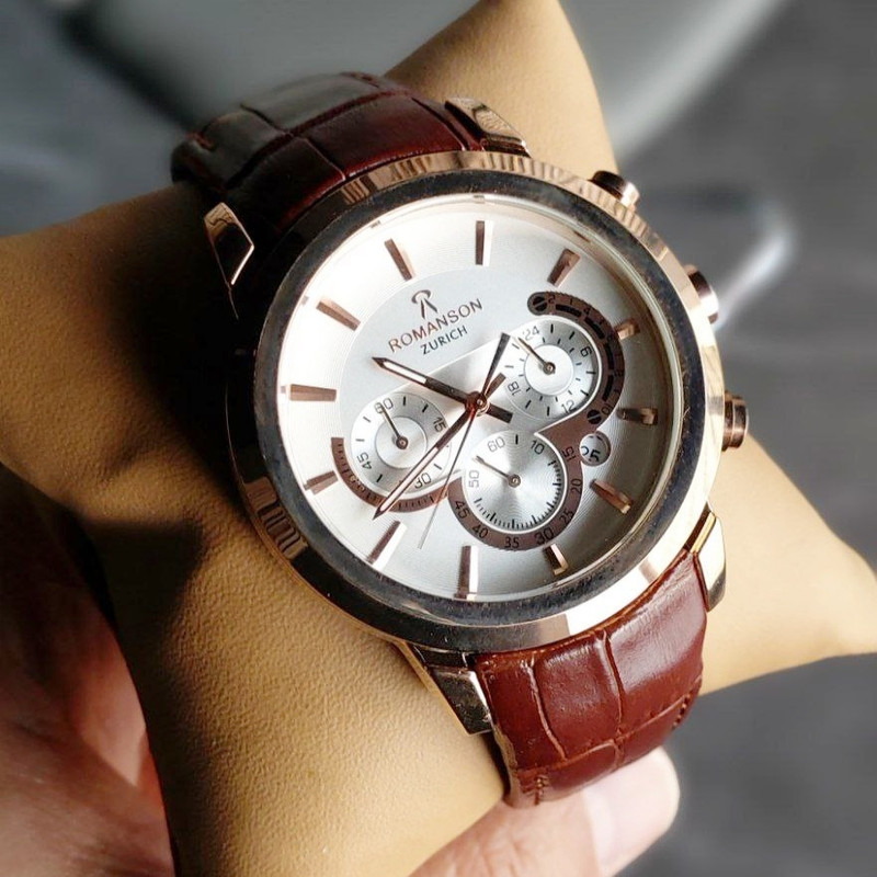 ساعت مچی عقربه‌ای مردانه رومانسون مدل سه موتور کرنوگراف بند چرمی قفل مخفی کد 3