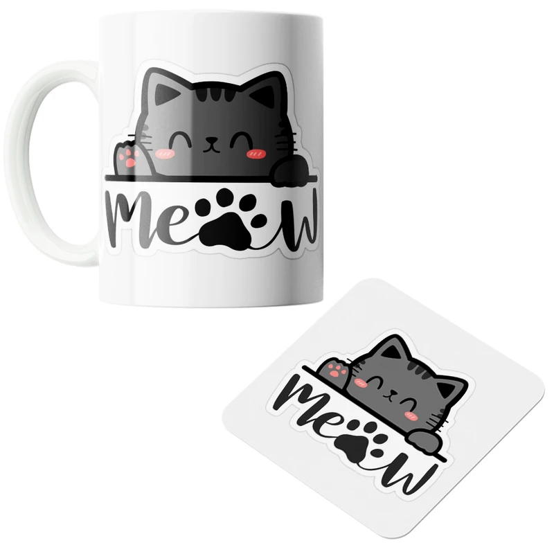 ماگ پاد آفرین مدل گربه بامزه کد z418 به همراه زیر لیوانی