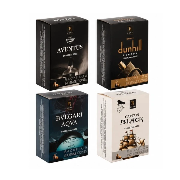 عود رامو مدل آبشاری رایحه دانهیل و اونتوس و کاپیتان بلک و بولگاری ۴ بسته ۱۰ عددی