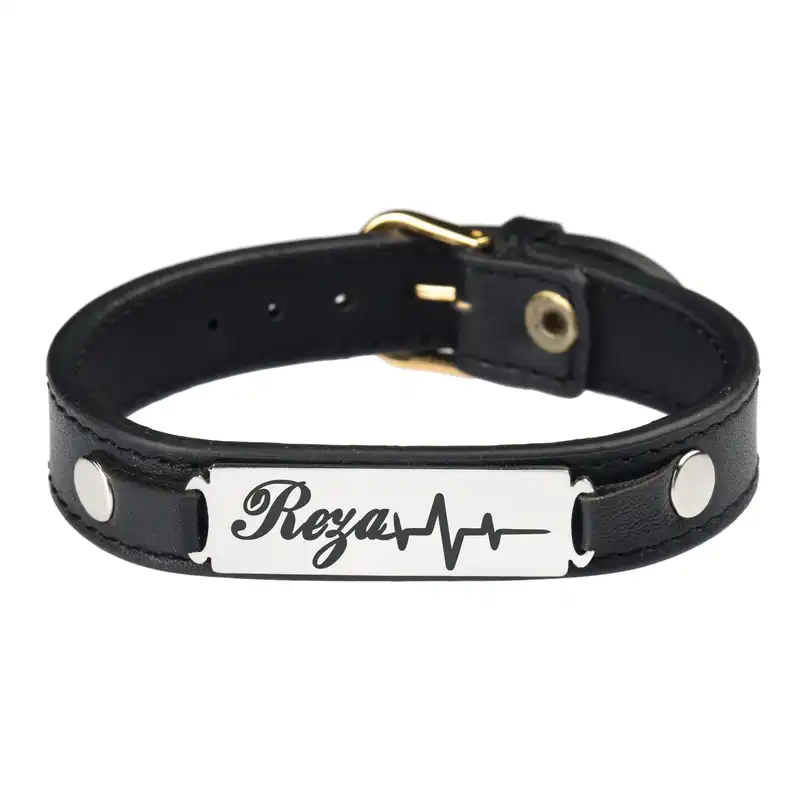 دستبند گيلواره زراوشان مدل چرم طرح اسم رضا کد CH13