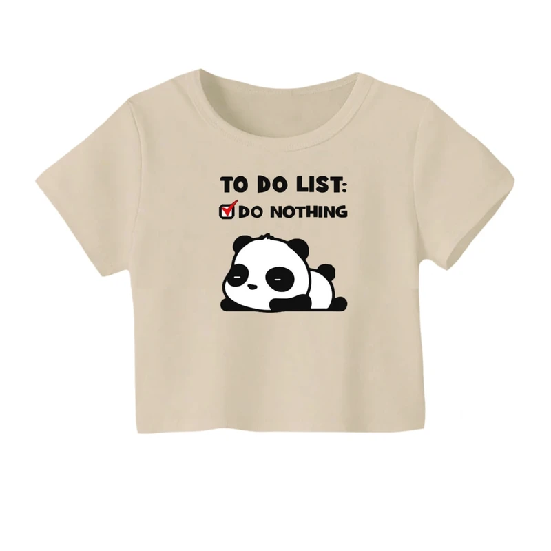 کراپ‌ تی‌شرت آستین کوتاه زنانه مدل پاندا تنبل