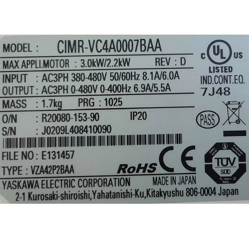 اینورتر یاسکاوا مدل V1000 کد CIMR-VC4A0007 ظرفیت 2.2 کیلووات اینورتر یاسکاوا مدل V1000 کد CIMR-VC4A0007 ظرفیت 2.2 کیلووات