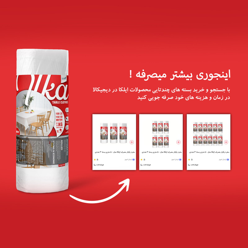 سفره یکبار مصرف ایلکا مدل ضخیم رول 150 متری سفره یکبار مصرف ایلکا مدل ضخیم رول 150 متری