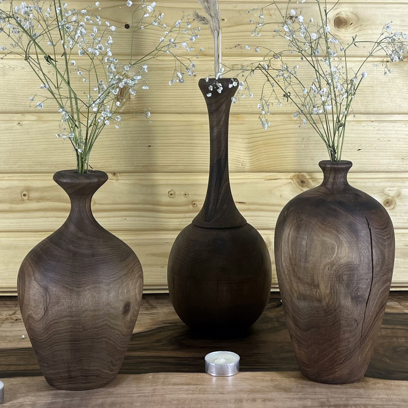 گلدان دکوری مدل چوبی کد G01 مجموعه 3 عددی
