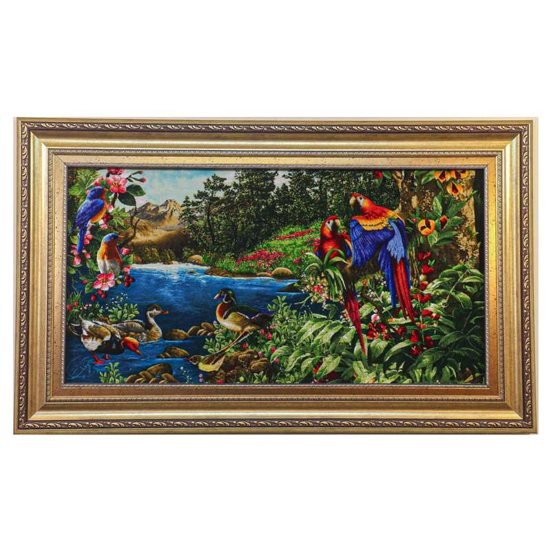 تابلو فرش دستباف مدل  پرنده ها در شبنم صبحگاهی کد 89820