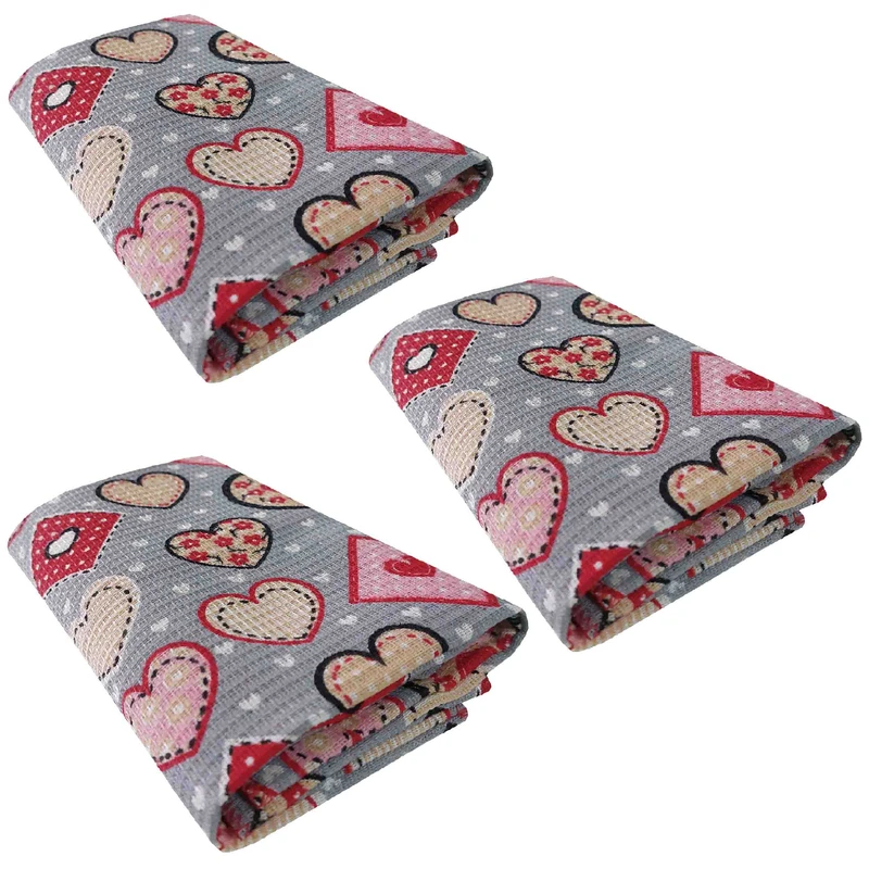 دستمال نظافت خانه و آشپزخانه پنبه‌، نخ مدل قلبی -001 بسته 3 عددی