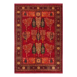 فرش ماشینی 700 شانه فرش بزرگمهر زمینه لاکی حاشیه سرمه ای مدل 78120