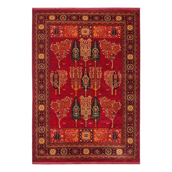 فرش ماشینی 700 شانه فرش بزرگمهر زمینه لاکی حاشیه سرمه ای مدل 78120