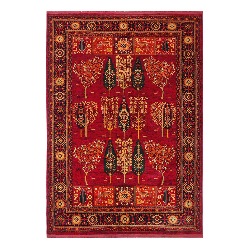 فرش ماشینی 700 شانه فرش بزرگمهر زمینه لاکی حاشیه سرمه ای مدل 78120