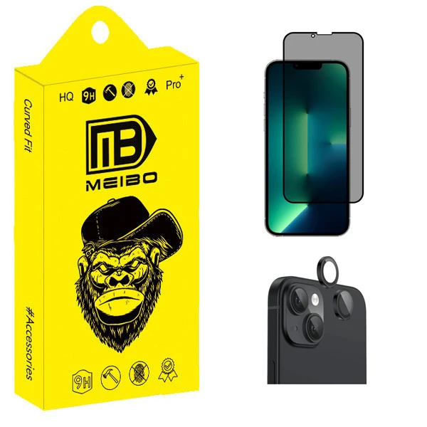 محافظ صفحه نمایش حریم شخصی میبو مدل Carbon Plus مناسب برای گوشی موبایل اپل iPhone 13 به همراه محافظ لنز دوربین