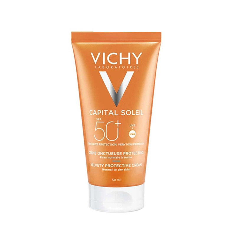 کرم ضدآفتاب بی رنگ ویشی spf 50 مدل velvety protective مناسب پوست های نرمال تا خشک حجم 50 میلی لیتر کرم ضدآفتاب بی رنگ ویشی spf 50 مدل velvety protective مناسب پوست های نرمال تا خشک حجم 50 میلی لیتر