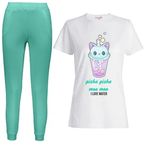 ست تی شرت آستین کوتاه و شلوار زنانه مدل 115