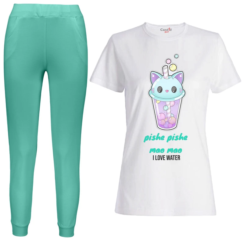 ست تی شرت آستین کوتاه و شلوار زنانه مدل 115