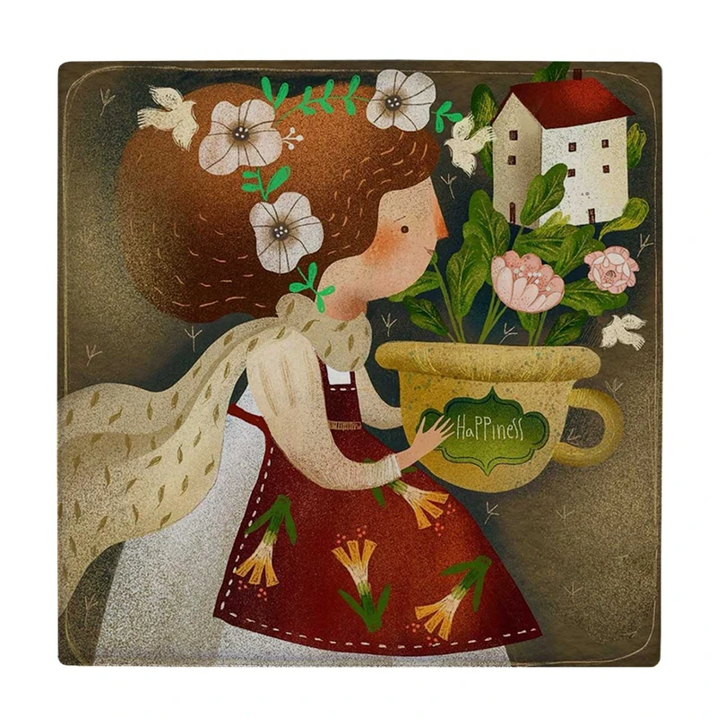  زیر لیوانی  طرح نقاشی دختر و گلدان گل کد    5757131_3968