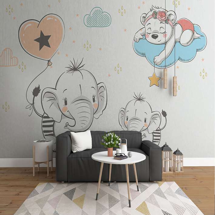 پوستر دیواری اتاق کودک مدل نقاشی فیل خرس DVRF1681