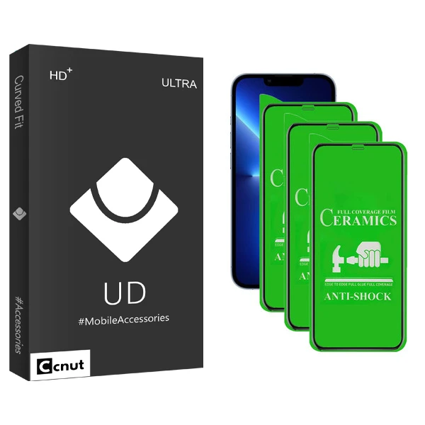 محافظ صفحه نمایش سرامیکی کوکونات مدل UD Black مناسب برای گوشی موبایل اپل iPhone 13 Pro بسته سه عددی