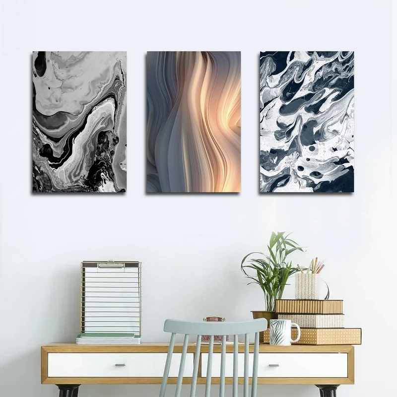 تابلو شاسی بکلیت طرح نقاشی مدرن ابر و باد مدل SH-1724 مجموعه 3 عددی