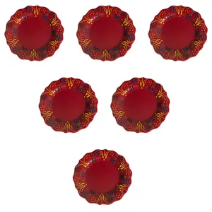 بشقاب میناکاری مدل نقش برجسته طرح لب کنگره ای کد 136 بسته 6 عددی