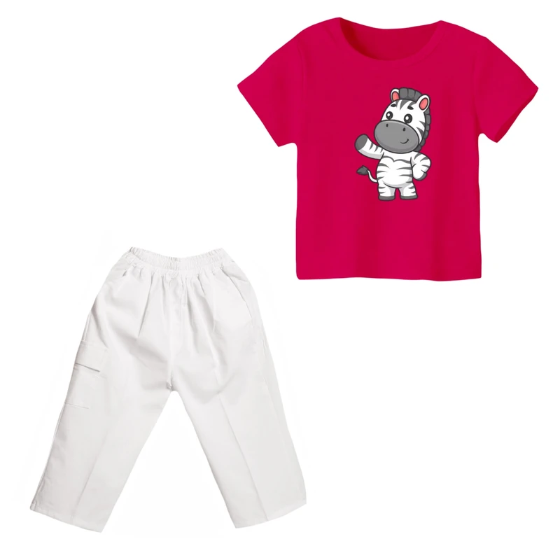 ست تی شرت و شلوارک دخترانه مدل گورخر کد ۶