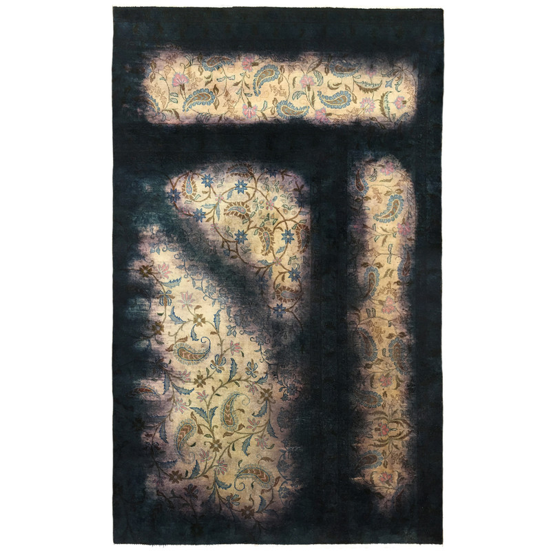 فرش دستبافت رنگ شده سه متری طرح وینتیج اوورداید