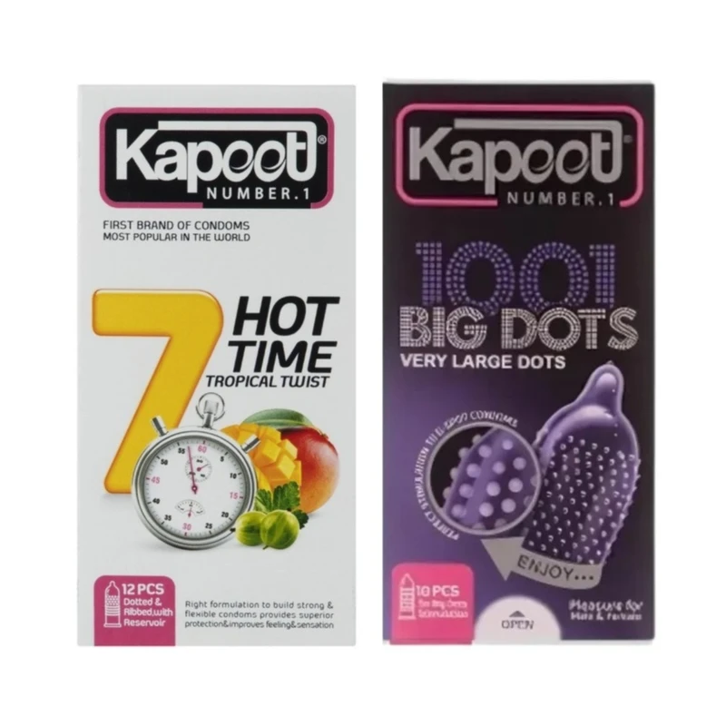 کاندوم خاردار کاپوت مدل BIGDOTS بسته 10 عددی به همراه کاندوم تاخیری کاپوت مدل 7HOT TIME بسته 12 عددی