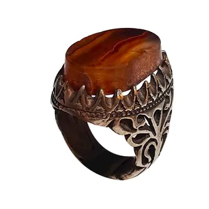 انگشتر نقره مردانه مدل عقیق هاله دار یمنی AHY2016