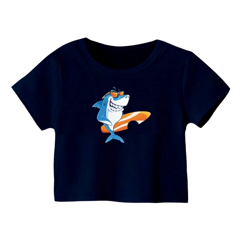 کراپ‌ تی‌شرت آستین کوتاه زنانه مدل کوسه کد 5