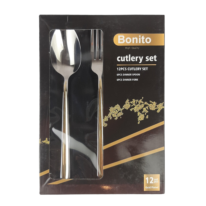 سرویس قاشق و چنگال 12 پارچه بونیتو طرح پاریس دو رنگ کد 4519