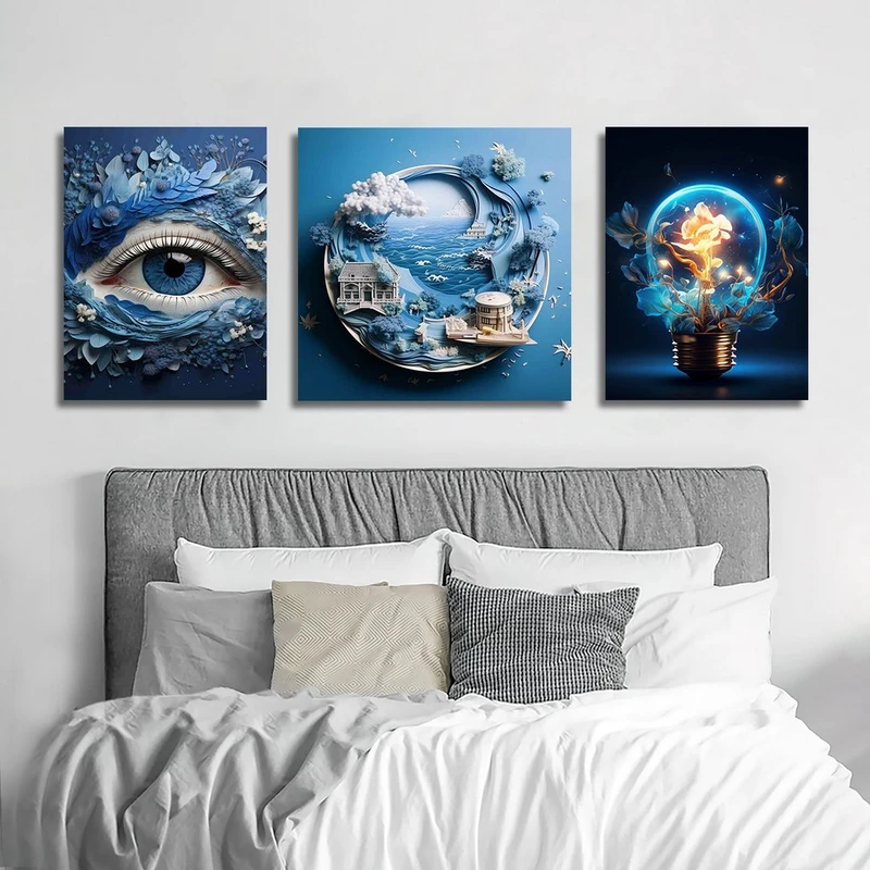 تابلو شاسی بکلیت طرح گرافیکی چشم و جهان مدل SH-1279 مجموعه 3 عددی