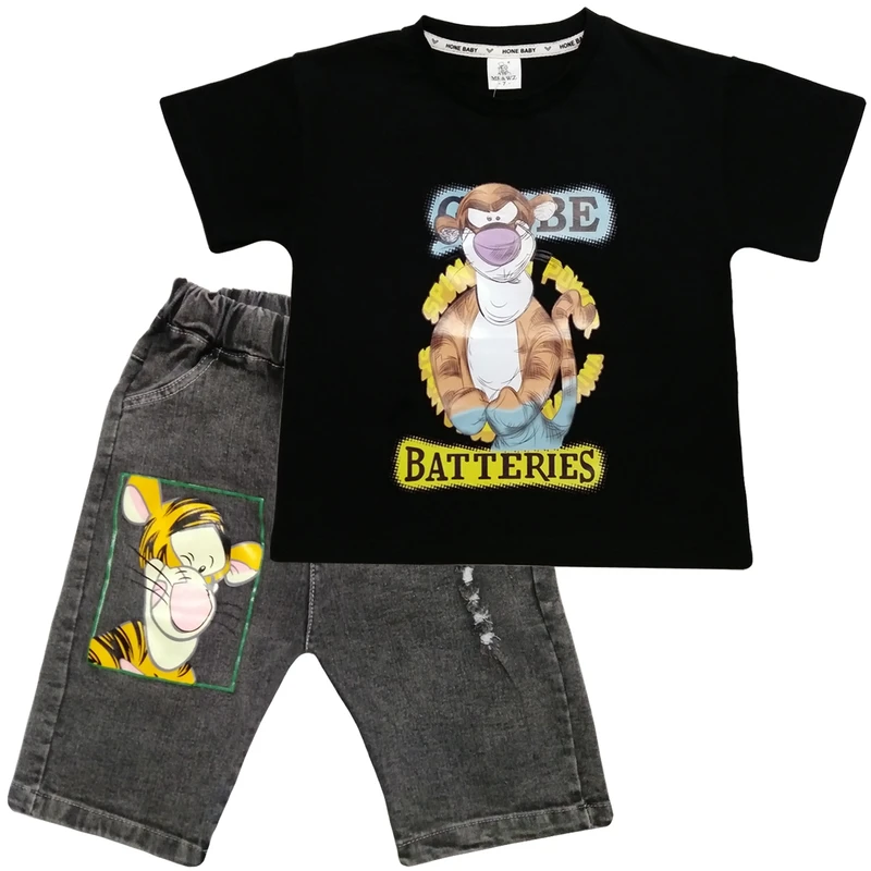 ست تی‌شرت آستین کوتاه و شلوارک پسرانه مدل تایگر Batteries-BLK