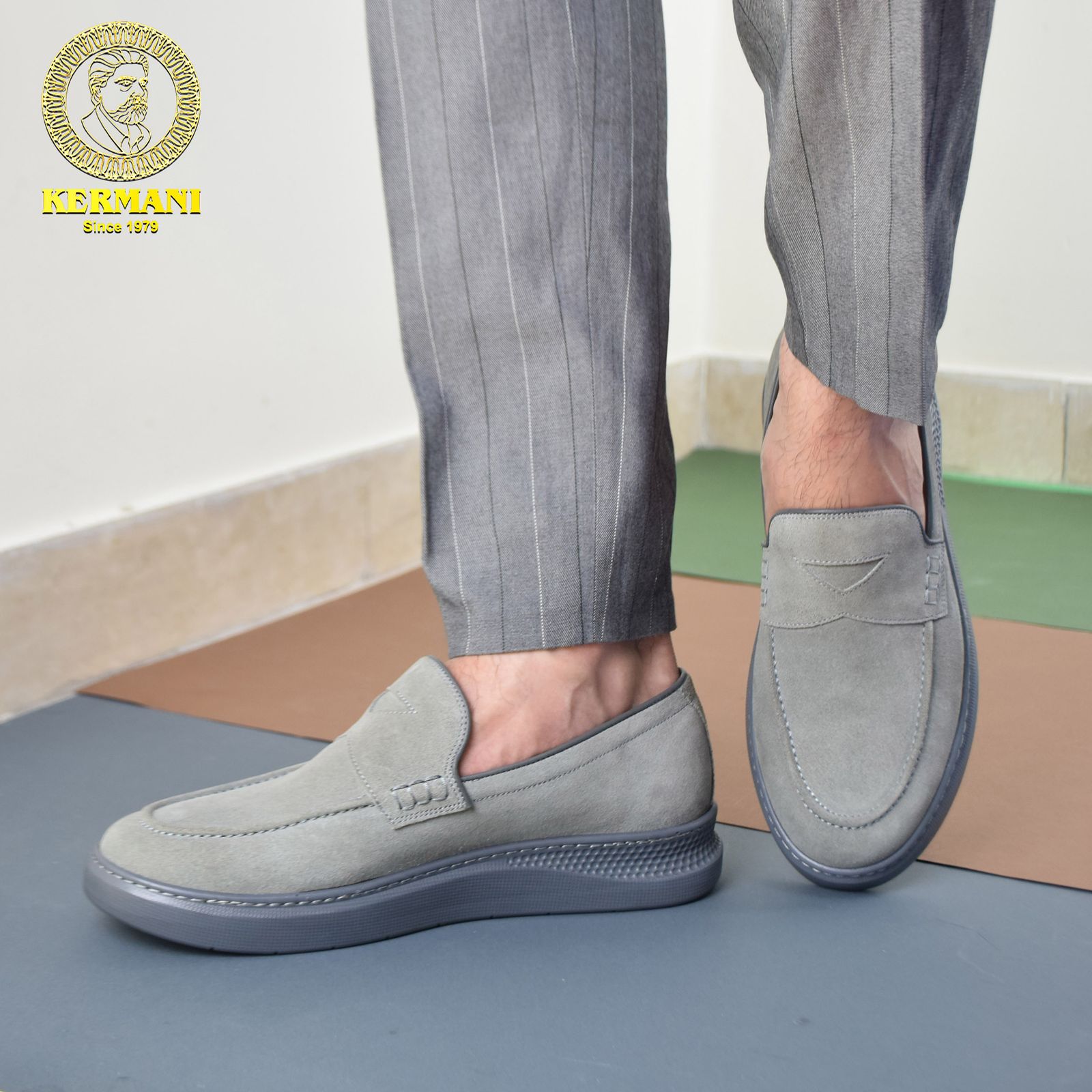 کفش کالج مردانه کرمانی مدل چرم جیر دستدوز طبیعی کد 514 رنگ طوسی -  - 2