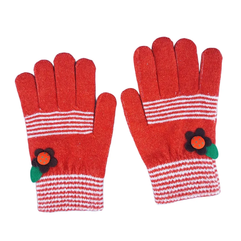دستکش بافتنی بچگانه مدل مچ دار طرح گل دار