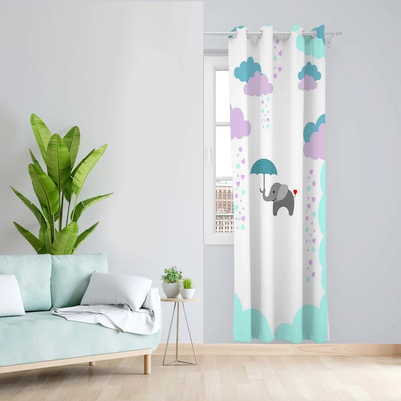 پرده طرح کودک فیل مدل مخمل پانچی کد 1794 z سایز 140x200 سانتی متر