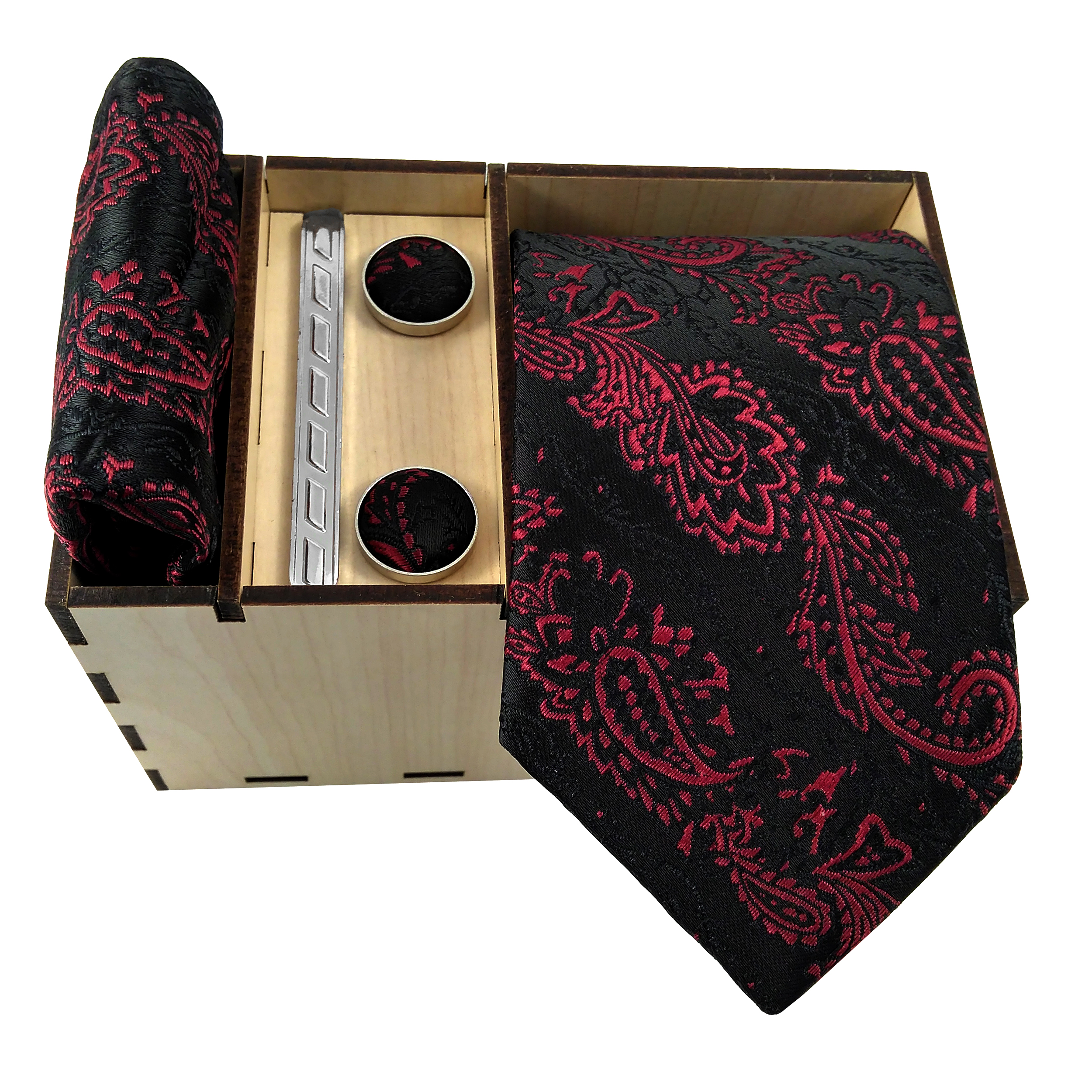 ست کراوات و دستمال جیب و دکمه سردست مردانه مدل 394A