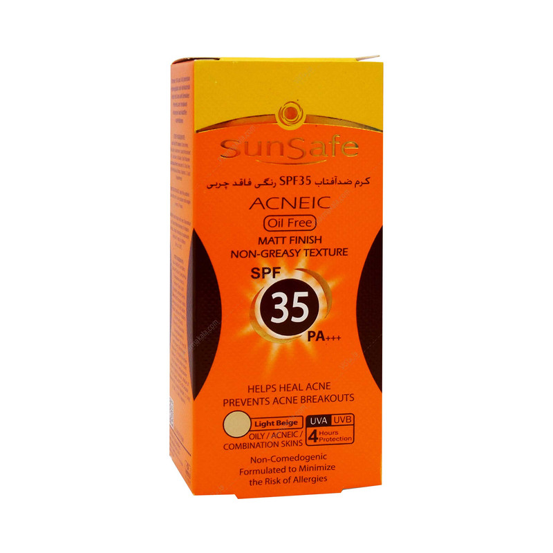 کرم ضد آفتاب و آنتی آکنه رنگی سان سیف مدل SPF35 مناسب پوست های چرب حجم 50 میلی لیتر