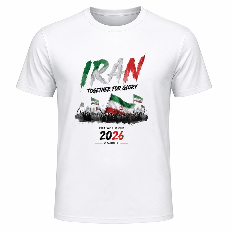 تی‌شرت آستین کوتاه یقه گرد مردانه مدل A18 طرح جام جهانی 2026 ایران