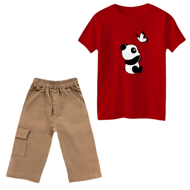 ست تی‌شرت و شلوارک پسرانه مدل پاندا و پروانه