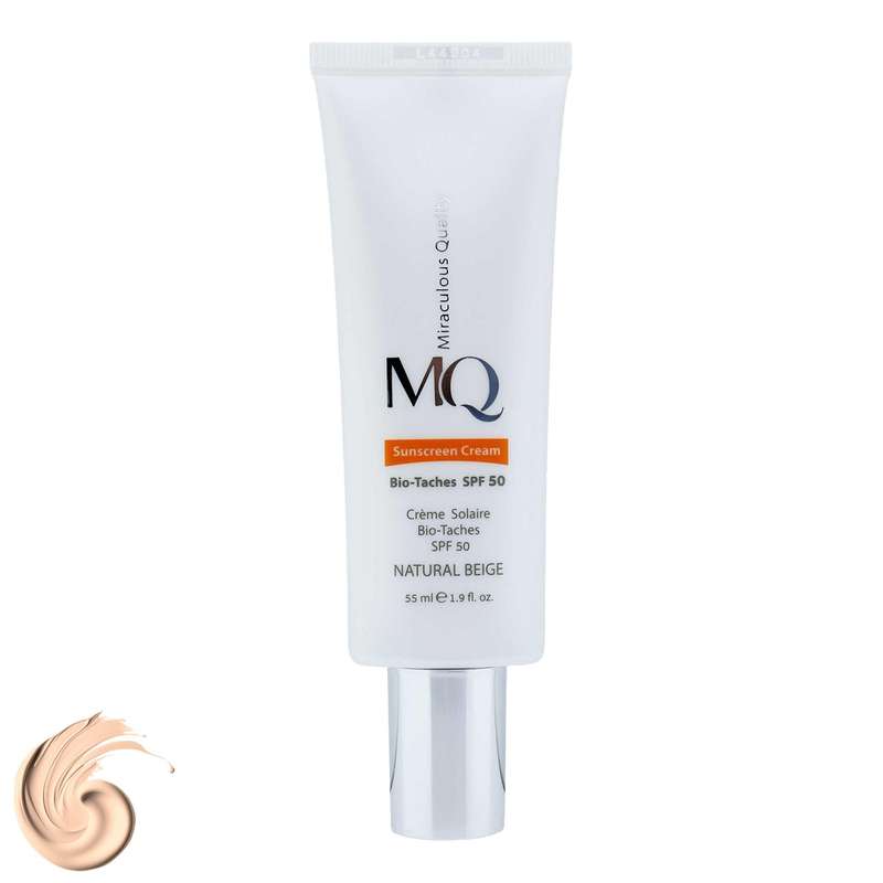 کرم ضدآفتاب رنگی ام کیو SPF50 مدل NATURAL BEIGE BIO TACHES مناسب انواع پوست، حجم 55 میلیلیتر کرم ضدآفتاب رنگی ام کیو SPF50 مدل NATURAL BEIGE BIO TACHES مناسب انواع پوست، حجم 55 میلیلیتر