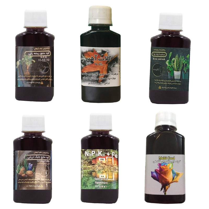 کود مایع فسفر ریشه زایی 10-52-10 و کلات آهن و امینو اسید و کود جلبک دریایی و کود سه بیست و کود گلدهی مدل life drop حجم 120 میلی لیتر