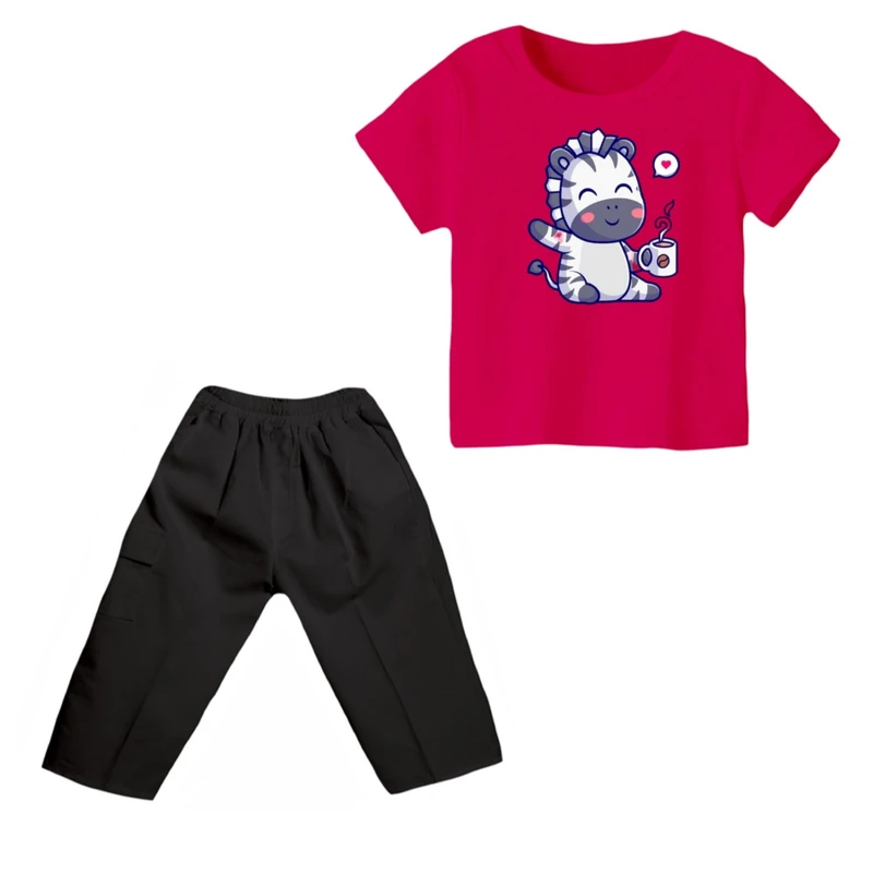 ست تی شرت و شلوارک پسرانه مدل گورخر کد 15