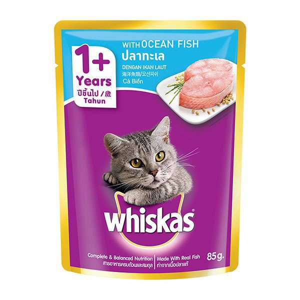 پوچ گربه بالغ ویسکاس مدل with fish باطعم ماهی وزن 85 گرم