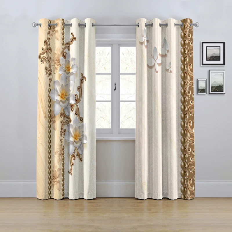 پرده مدل پانچی طرح گل سه بعدی سایز 280x145 سانتی متر