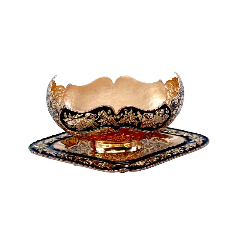 ست شکلات خوری و سینی مسی مدل الماس تراش کد m101