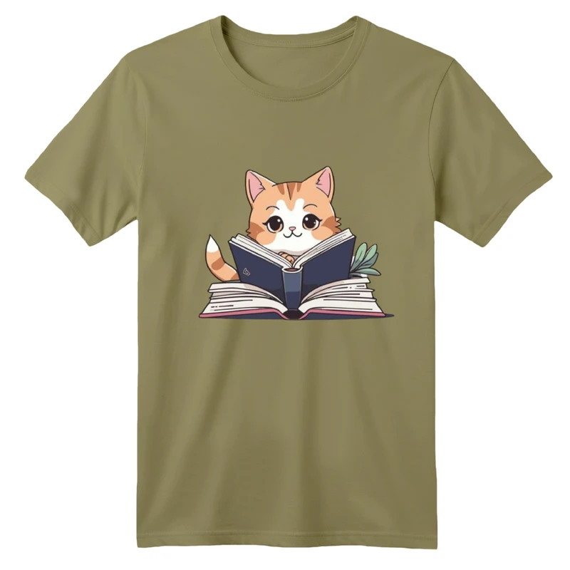 تی شرت آستین کوتاه بچگانه مدل گربه کتابخوان