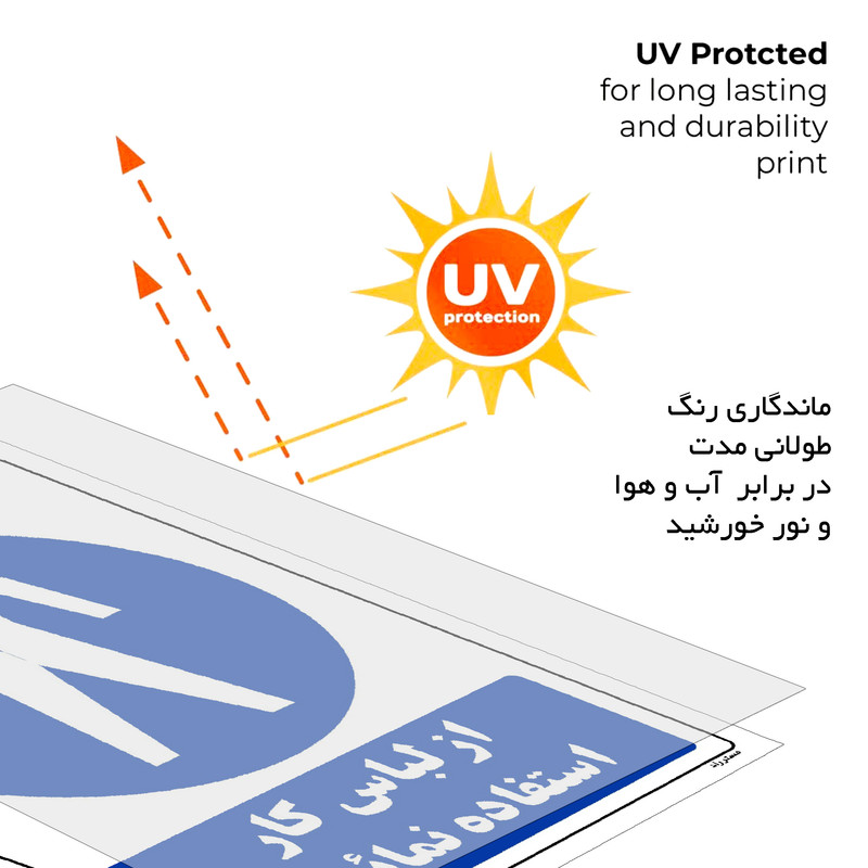 برچسب ایمنی مستر راد طرح از لباس کار استفاده نمائید مدل HSE-OSHA-0213