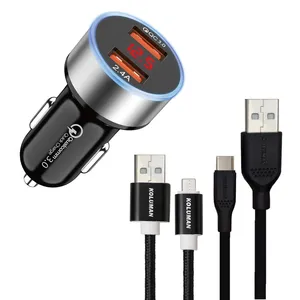 شارژر فندکی 20 وات کلومن مدل KC - C06 به همراه کابل MICROUSB و USB-C