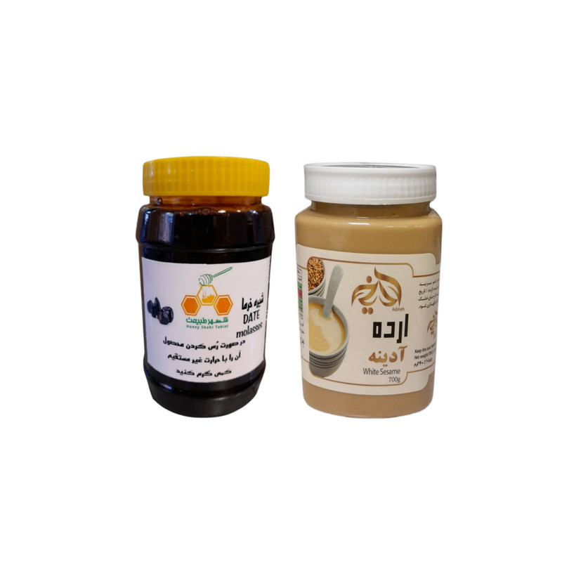شیره خرما محلی شهر طبیعت - 950 گرم به همراه ارده کنجد آدینه - 700 گرم