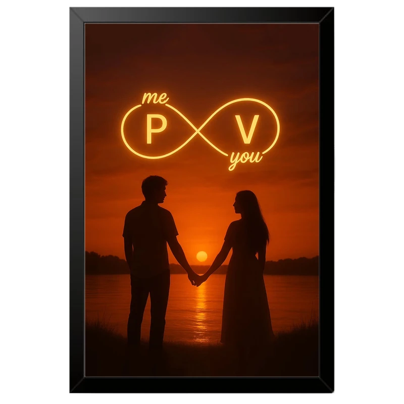 تابلو بکلیت طرح عاشقانه بی‌نهایت حروف P و V مدل B-pe130131 فریم مشکی